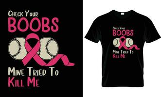 beisebol, Verifica seu peitos, peito Câncer camiseta Projeto presentes modelo vetor