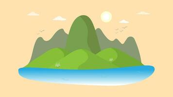 lago de ilustração vetorial na natureza e montanha com bela paisagem de sol vetor