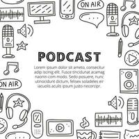 poster com letras e rabisco esboço podcast ícones. vetor