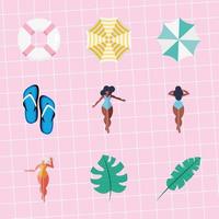 nove ícones de férias de verão vetor