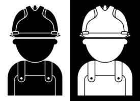construção trabalhador ícone dentro protetora capacete. protetora uniforme do engenheiro dentro perigoso Produção. trabalho dia pode 1º. Preto e branco vetor