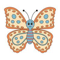 groovy retro desenho animado borboleta personagem. linear cor vetor ilustração