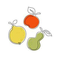 abstrato frutas, Comida limão, maçã, pera. definir, coleção, linha arte, desenho. vetor ilustração em uma branco isolado fundo.