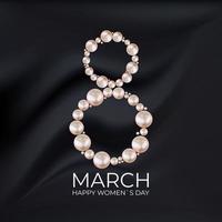 8 de março, cartão de parabéns feliz dia das mulheres, fundo com pérolas realistas vetor