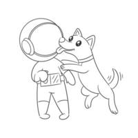 astronauta é jogando com dele cachorro para coloração vetor