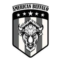 Búfalo de bisão americano com logotipo vintage no emblema da bandeira americana vetor
