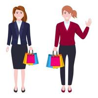 personagens de jovem empresária vestindo roupas de negócios em pé com uma sacola de compras vetor