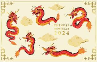 ouro vermelho chinês Novo ano objeto com dragão, nuvem. editável vetor ilustração para local na rede Internet, convite, cartão postal e adesivo