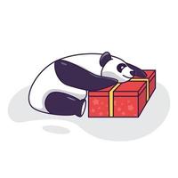 panda fofo abraçando um presente cartão de aniversário cartão de ilustração do dia dos namorados panda engraçado vetor