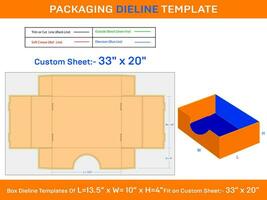 13,5x10x4 polegada padrão bandeja caixa dieline modelo vetor