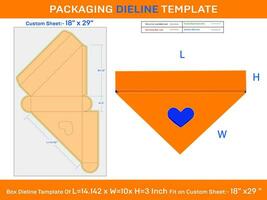 triangel coração exibição caixa dieline 14,142x10x3 polegada vetor