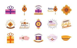 conjunto de ícones de celebração feliz raksha bandhan vetor