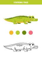 cor desenho animado crocodilo. planilha para crianças. vetor