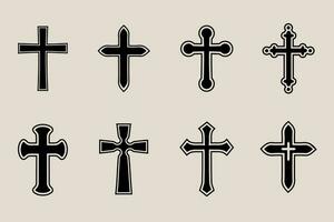 decorativo crucifixo religião católico símbolo, cristão cruzes. ortodoxo fé Igreja Cruz ícones projeto, isolado plano definir. vetor ilustração.