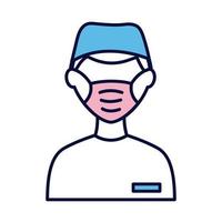médico masculino usando linha de máscara médica e ícone de estilo de preenchimento vetor