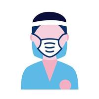 homem usando máscara médica e ícone de estilo simples de protetor facial vetor