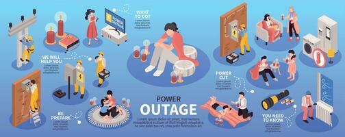 poder interrupção isométrico infográficos vetor