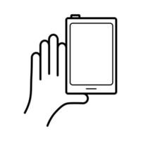 mão usando o ícone de estilo de linha de dispositivo de smartphone vetor