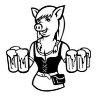 senhora porco oktoberfest garçonete Cerveja empregada vestindo dirndl servindo Cerveja retro vetor