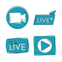 ícones de promoção de conteúdo de internet com botão de reprodução de câmera ao vivo vetor