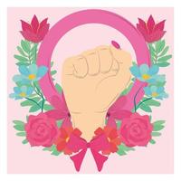 feminino mão levantada flores decoração cartão comemorativo do dia das mulheres vetor