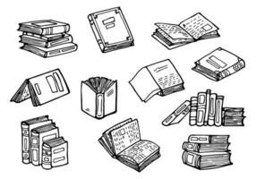 conjunto do mão desenhado livros dentro rabisco estilo . Preto cor esboço. linha arte estilo. vetor ilustração isolado em branco fundo.