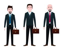 Equipe de personagens de empresário vestindo roupa de negócios em pé com as malas isoladas vetor