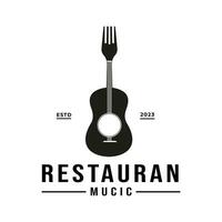 inspirado garfo com musical instrumento retro vintage guitarra cafeteria restaurante logotipo Projeto vetor