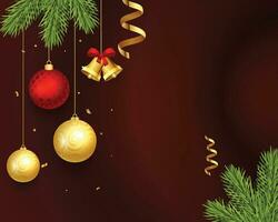 Natal fundo com brilhando estrelas, confete, festão e colorida bolas. Novo ano e Natal vetor cartão ilustração em vermelho fundo