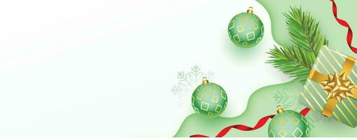 Natal bolas, feriado presentes com dourado arco, abeto árvore galhos, pinho cones e brilhante estrelas. ilustração pode estar usava para Natal projeto, cartazes, cartões, sites e bandeiras. vetor