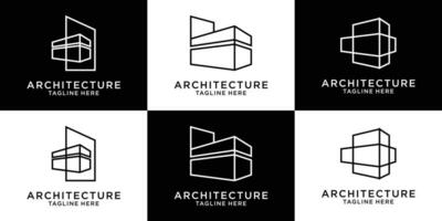 conjunto logotipo arquitetura vetor ilustração modelo linha inspiração