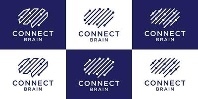 conjunto logotipo cérebro inspiração tecnologia vetor ilustração linha