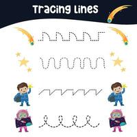 rastreamento linhas atividade para crianças. rastreamento planilha para crianças. educacional imprimível planilha. vetor ilustração.