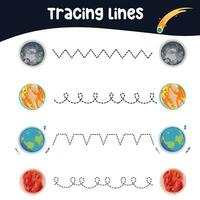 rastreamento linhas atividade para crianças. rastreamento planilha para crianças. educacional imprimível planilha. vetor ilustração.