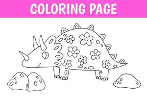 triceratops Princesa coloração página, fofa impressão com linha menina dinossauro. imprimível planilha com solução para escola e pré escola. vetor desenho animado ilustração.