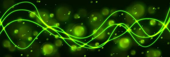 verde brilhante néon ondas e brilhando bokeh fundo vetor