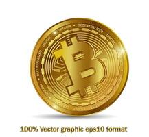 dourado bitcoin moeda. criptografia moeda dourado moeda bitcoin símbolo isolado em branco fundo. realista vetor ilustração.