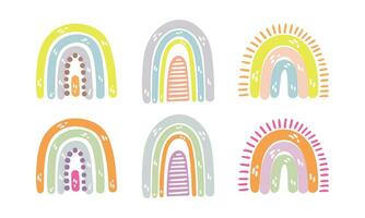 vetor escandinavo boho arco-íris conjunto com nuvens estrelas gotas crescente dentro pastel cores berçário decoração