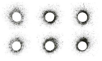 rude textura circular quadro, Armação definir. pintura spray círculo Espirrar coleção. tinta mancha, meio-tom efeito pincel. bagunçado grunge pincelada. abstrato volta sujo fronteira. isolado vetor ilustração.