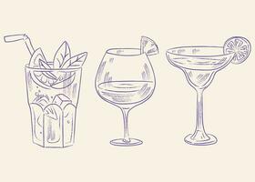 três óculos com Mojito martini coquetel vetor vintage ilustração