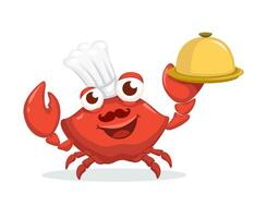 chefe de cozinha caranguejo aguarde Comida bandeja. frutos do mar restaurante mascote símbolo desenho animado ilustração vetor