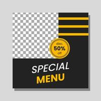 banner de menu de comida post de mídia social. modelos de mídia social editáveis para promoções no menu de comida. conjunto de história de mídia social e postar quadros. projeto de layout para marketing nas mídias sociais. vetor