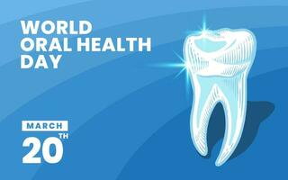 ilustração do saudável e brilhando dentes em uma azul fundo, mundo oral saúde dia, marcha 20 vetor