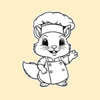 fofa esquilo dentro chefe de cozinha uniforme acenando mão, desenho animado animal personagem cozinhando vetor ilustração