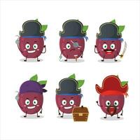 desenho animado personagem do paixão fruta com vários piratas emoticons vetor