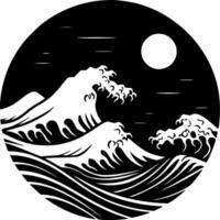 oceano - Preto e branco isolado ícone - vetor ilustração