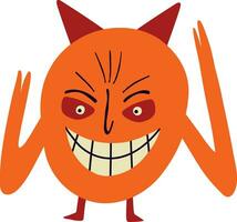 mal Bravo laranja monstro personagem com engraçado sorrir face. vetor