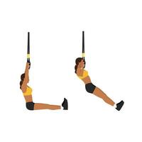 mulher fazendo trx puxar ups exercício. plano vetor ilustração isolado em branco fundo