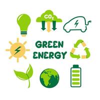 ecologia e meio Ambiente relacionado cor ícone definir. verde energia conceito. fundo com ecologia ícones. vetor