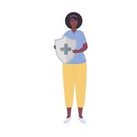 mulher negra levantando escudo com design de ilustração vetorial sistema imunológico cruzado médico vetor